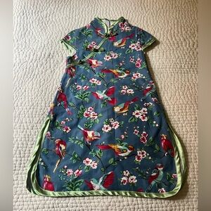 Kids Traditional Chinese Cheongsam Dress with Beautiful Bird and Flower Print